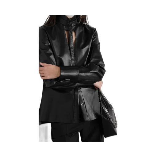 Digging And Cutting Design Leather Blouse