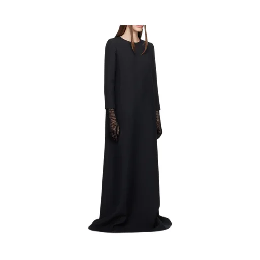 Logo Long-Sleeved Wool Silk Blend Dress