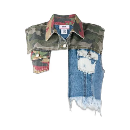Gcds Patchwork Cropped Denim Vest