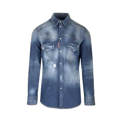 Dsquared2 Button-Up Denim Distressed Shirt