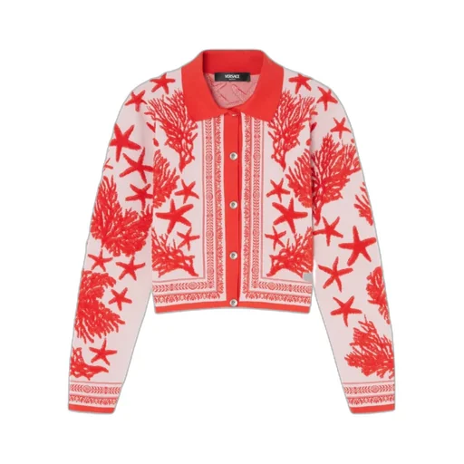 Versace Barocco Sea Button-Up Polo Cardigan