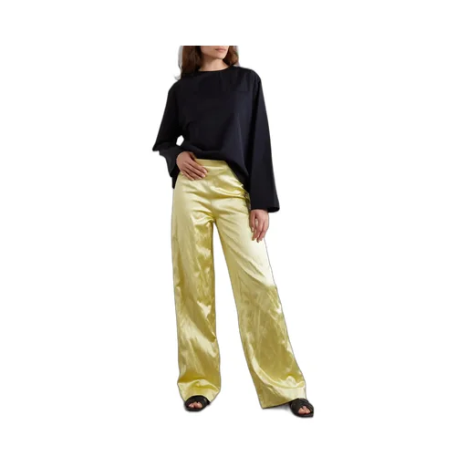 Rogina Metallic Pleated Wide-Leg Casual Pants