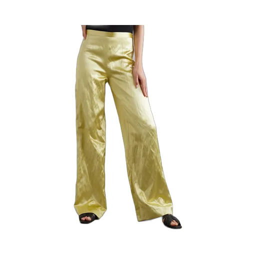Rogina Metallic Pleated Wide-Leg Casual Pants