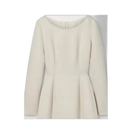 Logo Collar Wool Silk Blend Mid-Length Dress