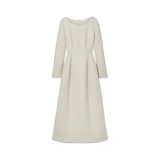 Logo Collar Wool Silk Blend Mid-Length Dress