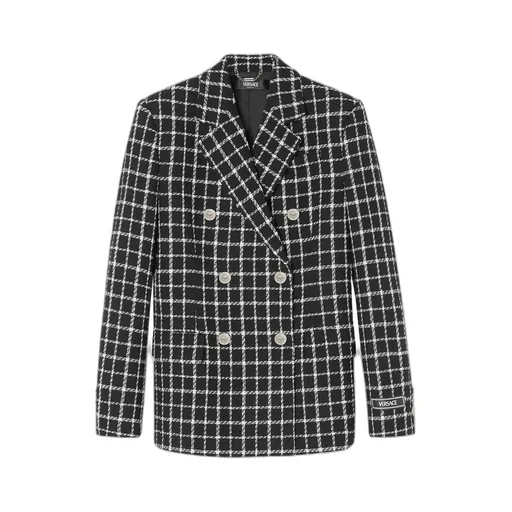 Versace Double-Breasted Checked Tweed Blazer