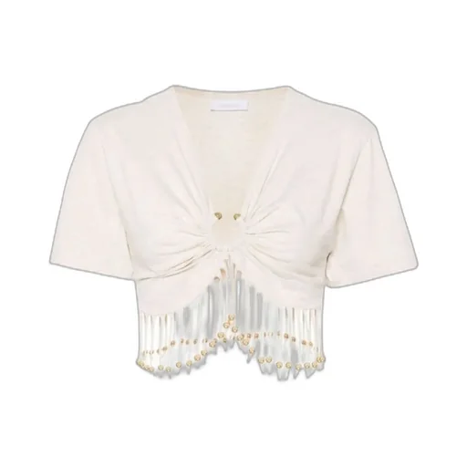 Paco Rabanne Ruched Detailed Fringed Cropped Top