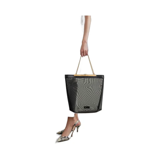 Chain Leather Trim Mesh Shoulder Bag