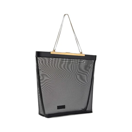 Chain Leather Trim Mesh Shoulder Bag
