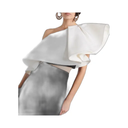 Single-Shoulder Ruffled Silk Top