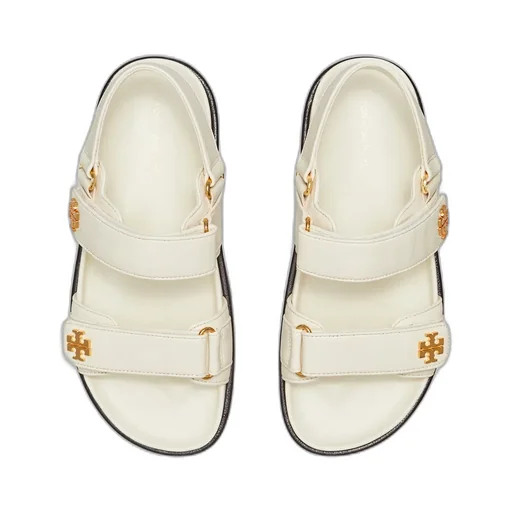Tory Burch Logo Plaque Open-Toe Sandals