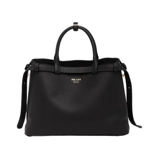 Prada Buckle Medium Leather Handbag With Double Belt
