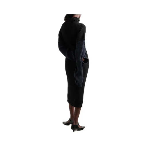 High Lapel Long-Sleeved Dress