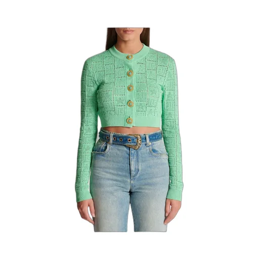 Balmain Buttonned Monogram Mesh Knit Cardigan