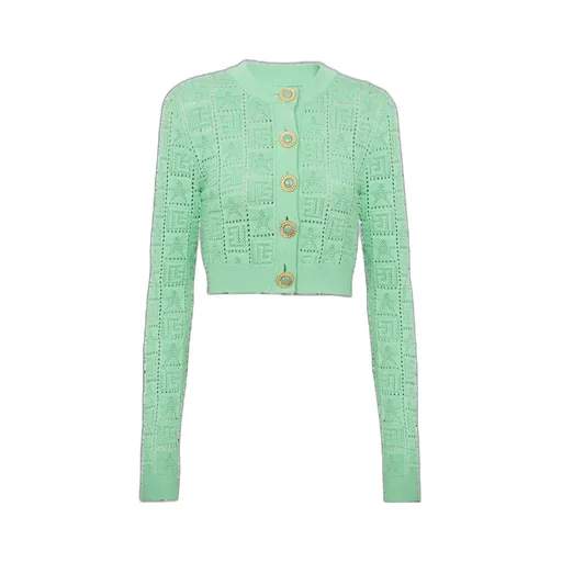 Balmain Buttonned Monogram Mesh Knit Cardigan