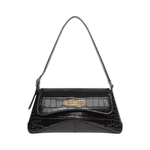 Logo Plaque Crocodile Effect Shoulder Bag