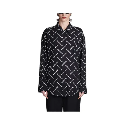 All-Over Logo Collared Long-Sleeve Shirt