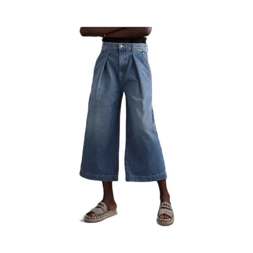 Pleated High-Waisted Wide-Leg Jeans