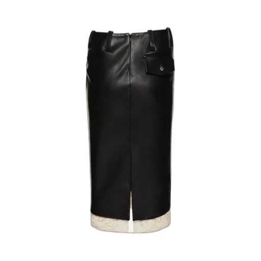Magda Butrym Leather Lace Hem Midi Skirt