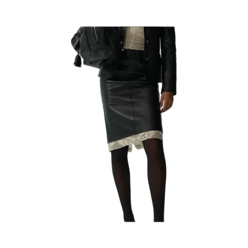 Magda Butrym Leather Lace Hem Midi Skirt