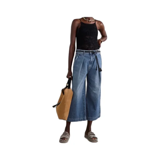 Pleated High-Waisted Wide-Leg Jeans