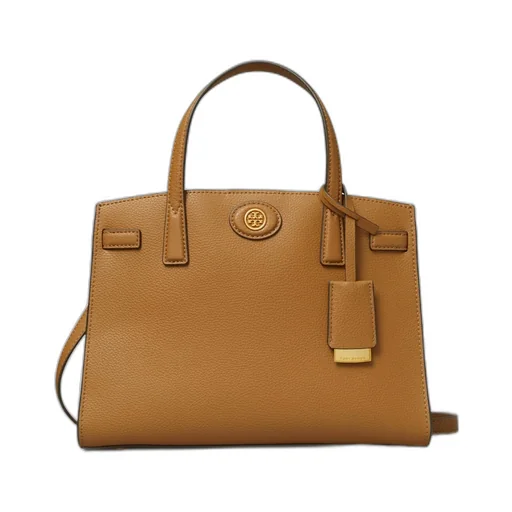 Tory Burch Robinson Logo Plaque Pebbled Satchel Bag