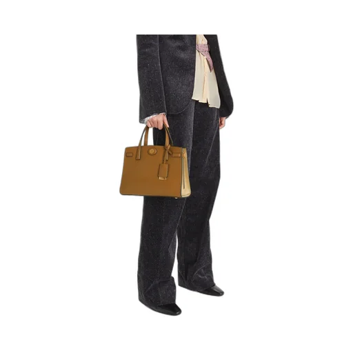 Tory Burch Robinson Logo Plaque Pebbled Satchel Bag