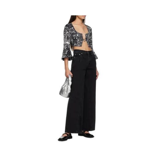 Ganni Logo-Patch Wide-Leg Jeans