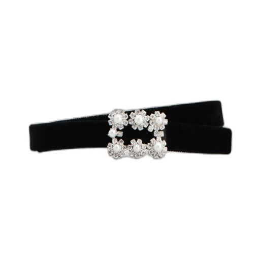 Flower Strass Pearl Buckle Belt In Velvet