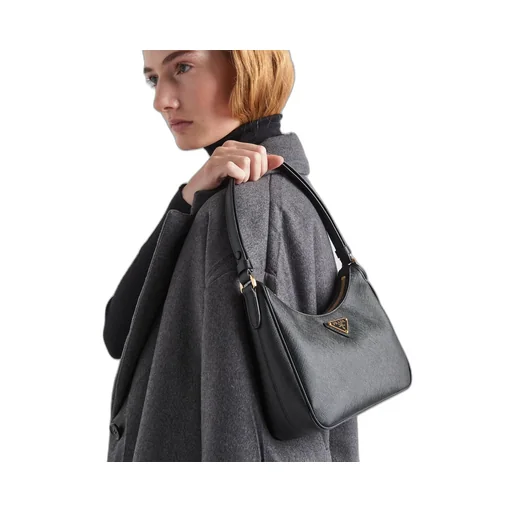 Prada Logo Plaque Zipped Shoulder Bag