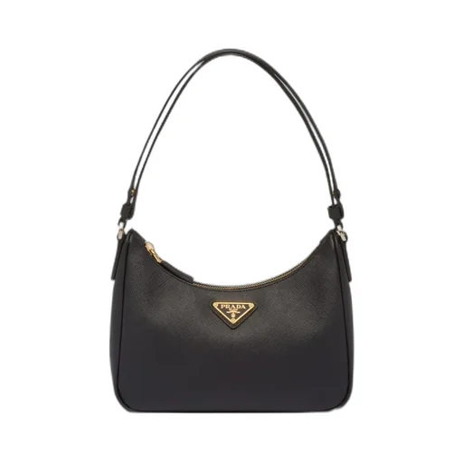 Prada Logo Plaque Zipped Shoulder Bag