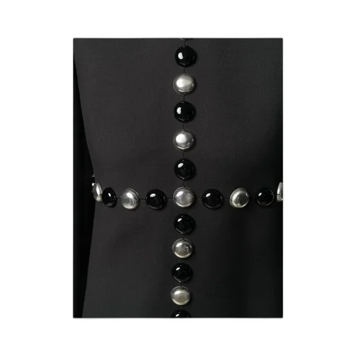 Black Beaded Long-Sleeved Dress