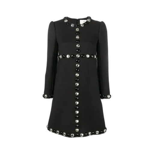 Black Beaded Long-Sleeved Dress