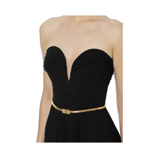 Elisabetta Franchi Pleated Belted Carpet Dress