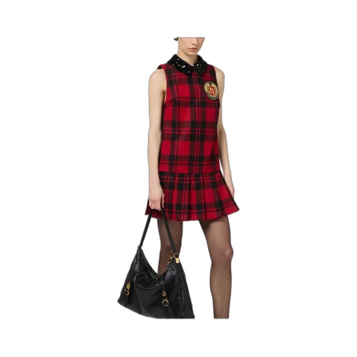Elisabetta Franchi Embroidered Patch Tartan Mini Dress