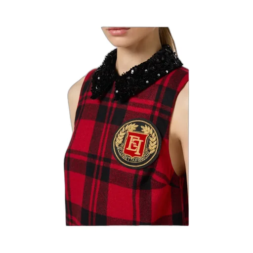 Elisabetta Franchi Embroidered Patch Tartan Mini Dress