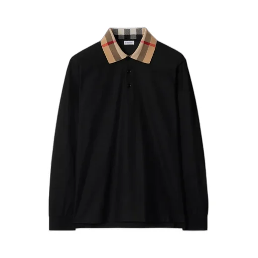 Burberry Check Detailed Long Sleeved Polo Shirt