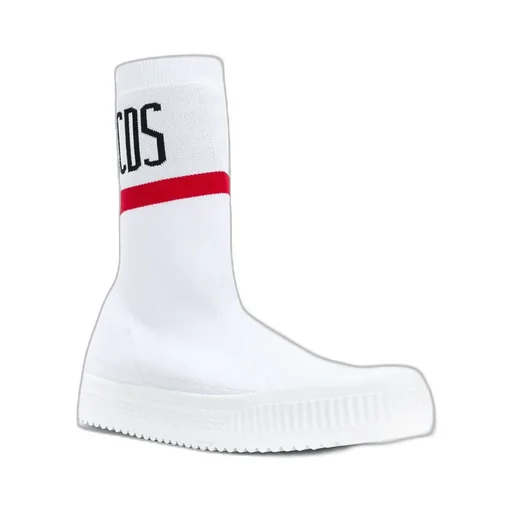 White Logo Knitted High-Top Casual Sneakers