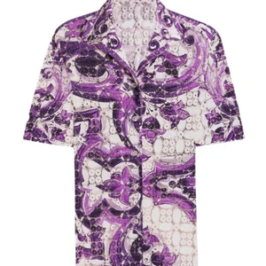 Dolce & Gabbana Majolica-Printed Crochet Lace Shirt