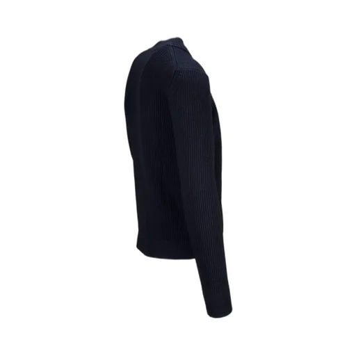 Navy Blue Turtleneck Knitted Cardigan