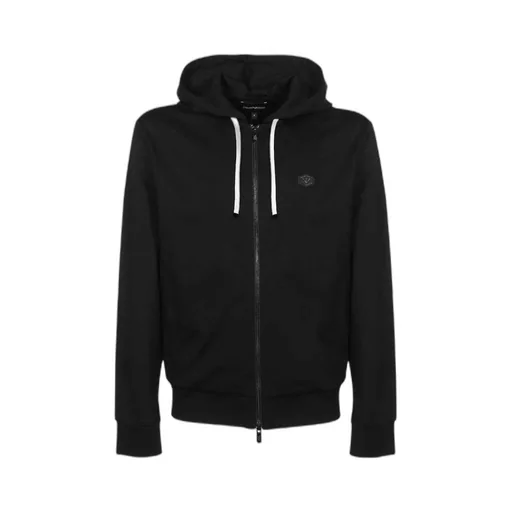 Emporio Armani Logo Patch Zipped Drawstring Hoodie