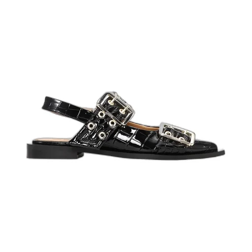 Ganni Embossed Patent Feminine Buckle Ballerinas