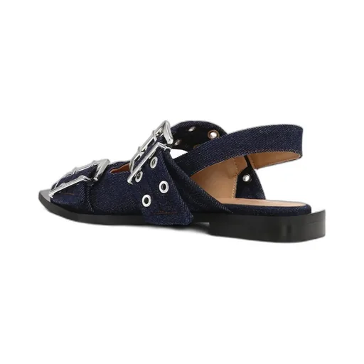 Ganni Double-Buckled Denim Ballerina Shoes