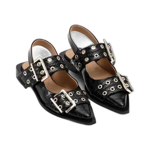 Ganni Embossed Patent Feminine Buckle Ballerinas