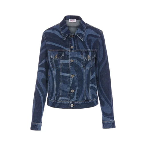 Pucci Swirl-Printed Button-Up Denim Jacket