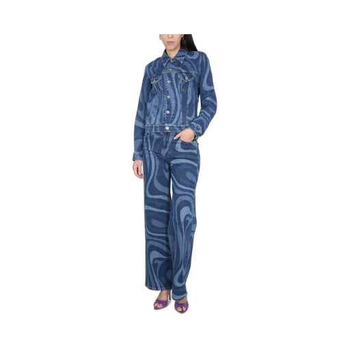 Pucci Swirl-Printed Button-Up Denim Jacket