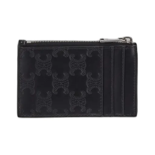 Zipped Card Holder In Calfskin With Triomphe Embossed