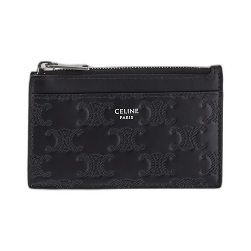Zipped Card Holder In Calfskin With Triomphe Embossed