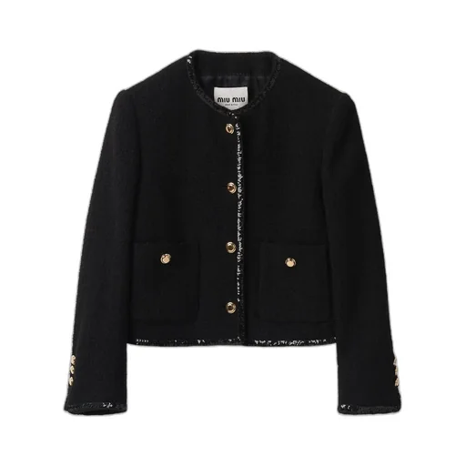 Miu Miu Sequined Crewneck Button-Up Jacket