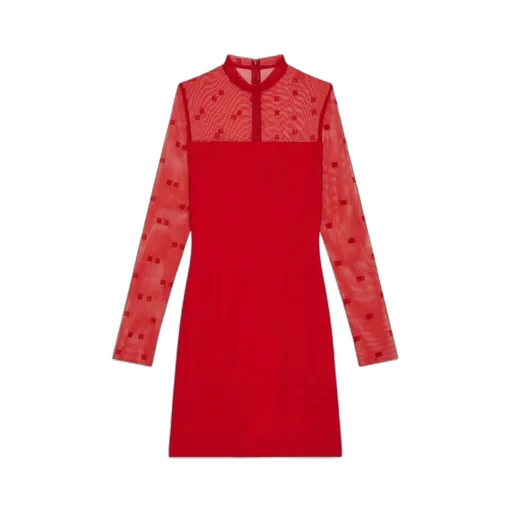 Mock Neck Dress In Bi-Material 4G Pattern